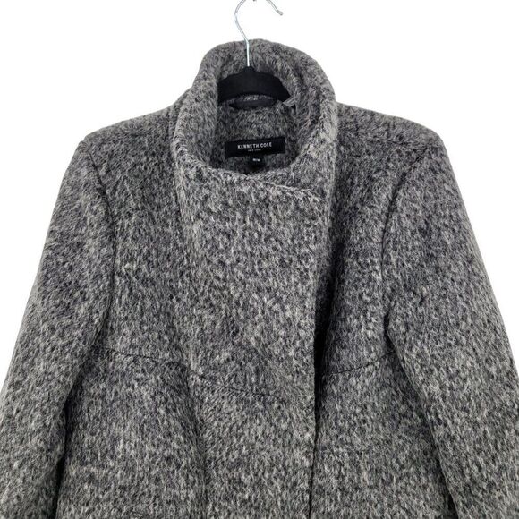 Kenneth Cole Womens Asymmetrical Pressed Boucle Wool Coat M Heathered Gray City - Picture 12 of 12